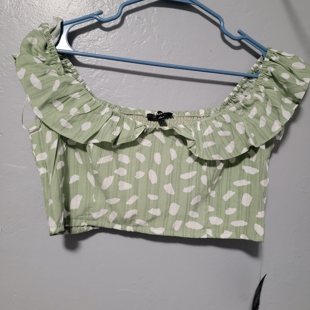 Lulu's Mint Polka Dot Ruffle Crop Top